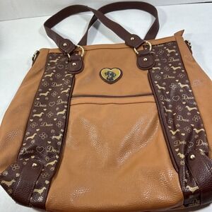 Doxie Dash‎ hound Puppy Brown Faux Leather Handbag Purse